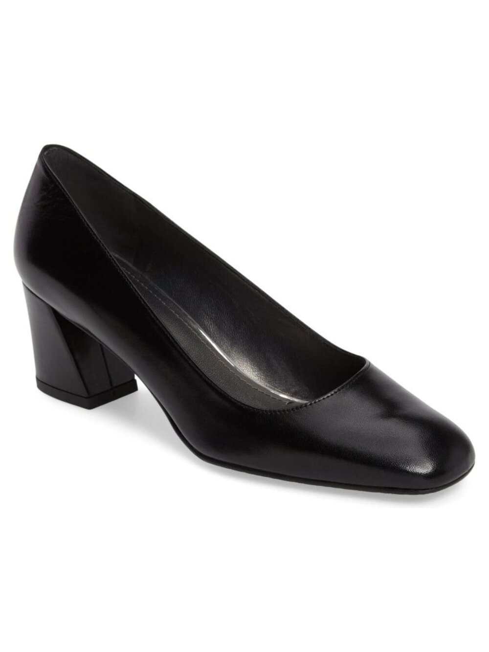 $400 STUART WEITZMAN Marymid Pump BLACK PATENT SQUARE TOE BLOCK 8 (B29)